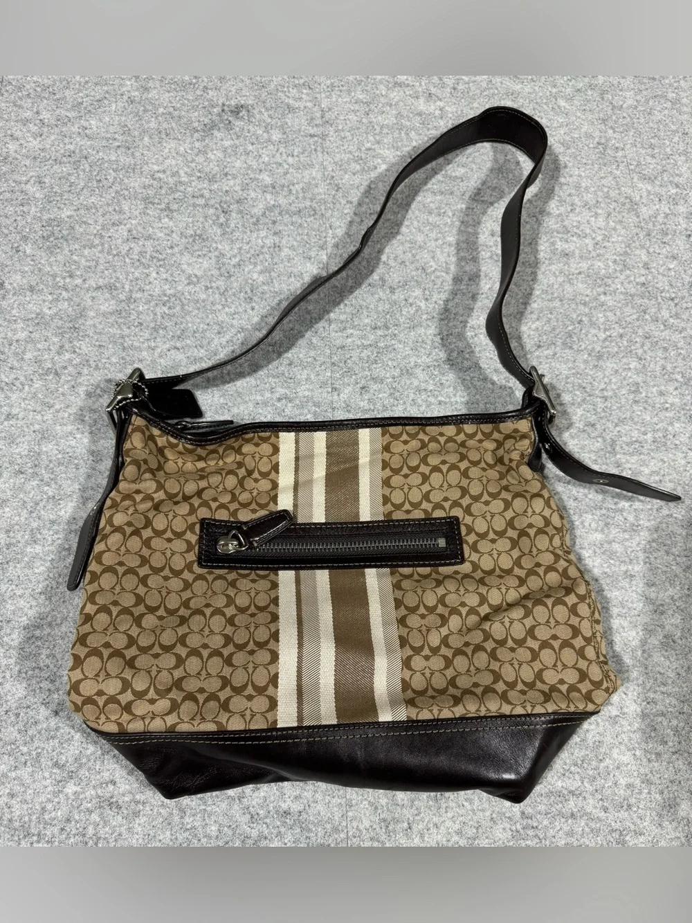 Genuine Coach Legacy Signature Duffle Shoulder Handbag L1371-29621E Tan/Brown